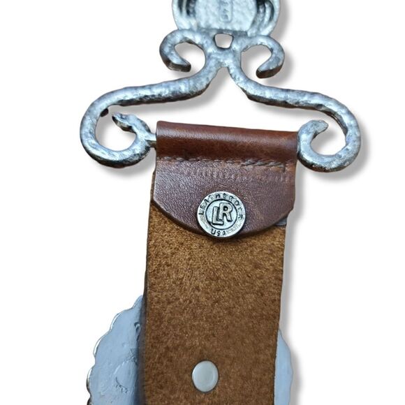 Leather Rock Vintage Western belt with Hammered Metal & Turquoise Stones Accents